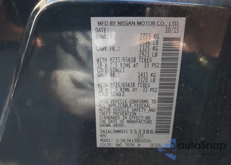 2015 Infiniti Qx60 z USA, uszkodzony, nr VIN 5N1AL0MM0FC553386